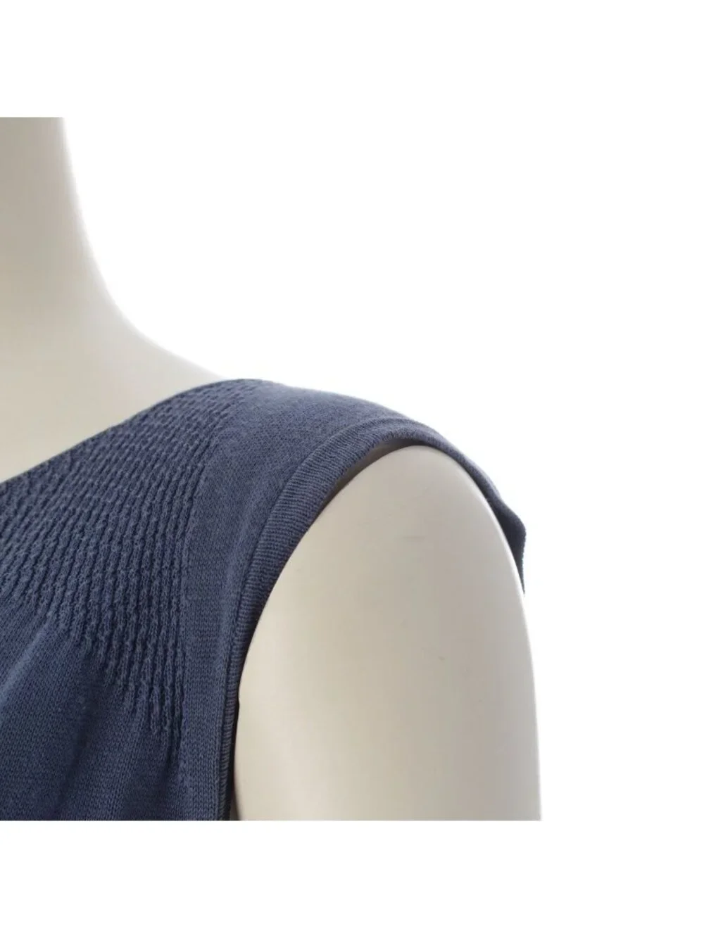 Chanel Cotton Change Knit CC Logo Plate Dress Sleeveless Top Skirt Navy 38